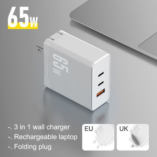 Cargador GaN Rápido 65W — 3 Puertos